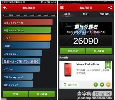 红米note的跑分多少