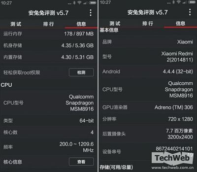 红米2a 跑分多少