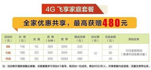 4g飞享套餐最低多少钱一个月