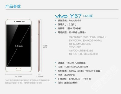 vivo y67多少像素