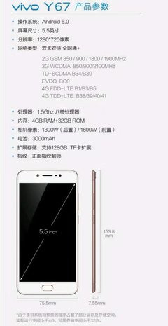 vivo y67多少像素