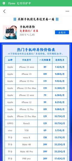 苹果手机碎屏险多少钱